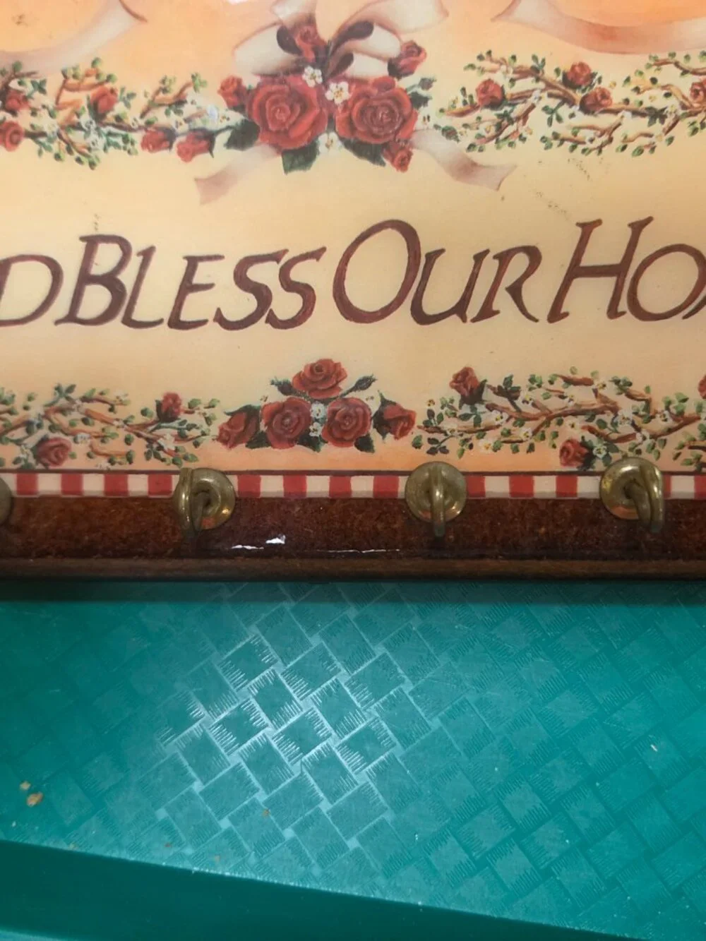 God bless our home key rack plaque wood brass key hooks has Florida script